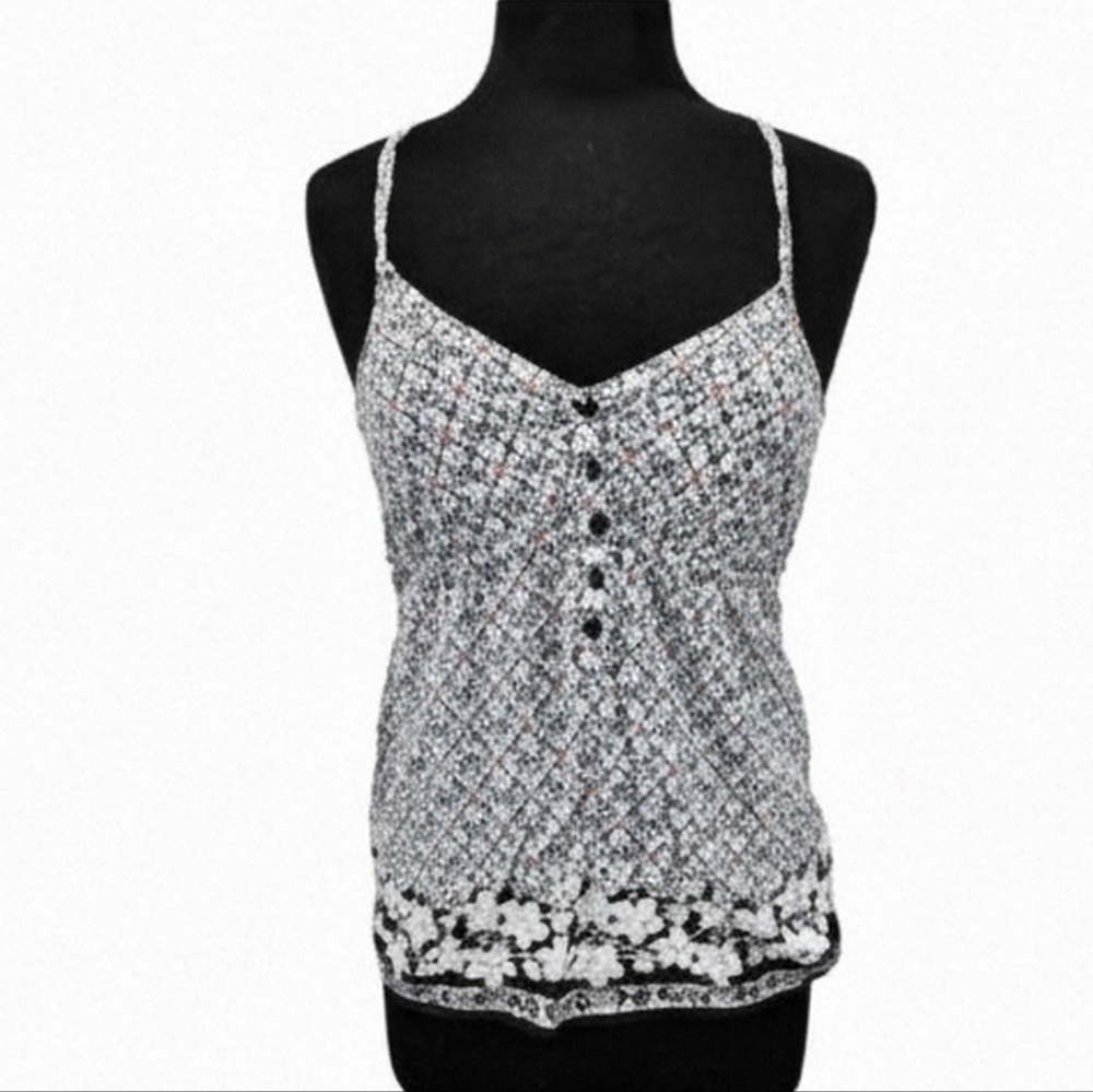 Vintage Y2K Tank So Wear It Black and White Floral Top Elena Babydoll Aesthetic